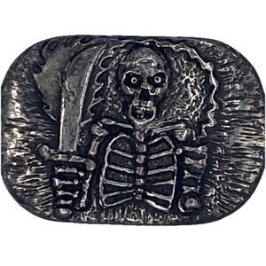 Vintage Emporio Armani‎ Pewter Men Belt Buckle Skeleton Grim Reaper Gothic Italy